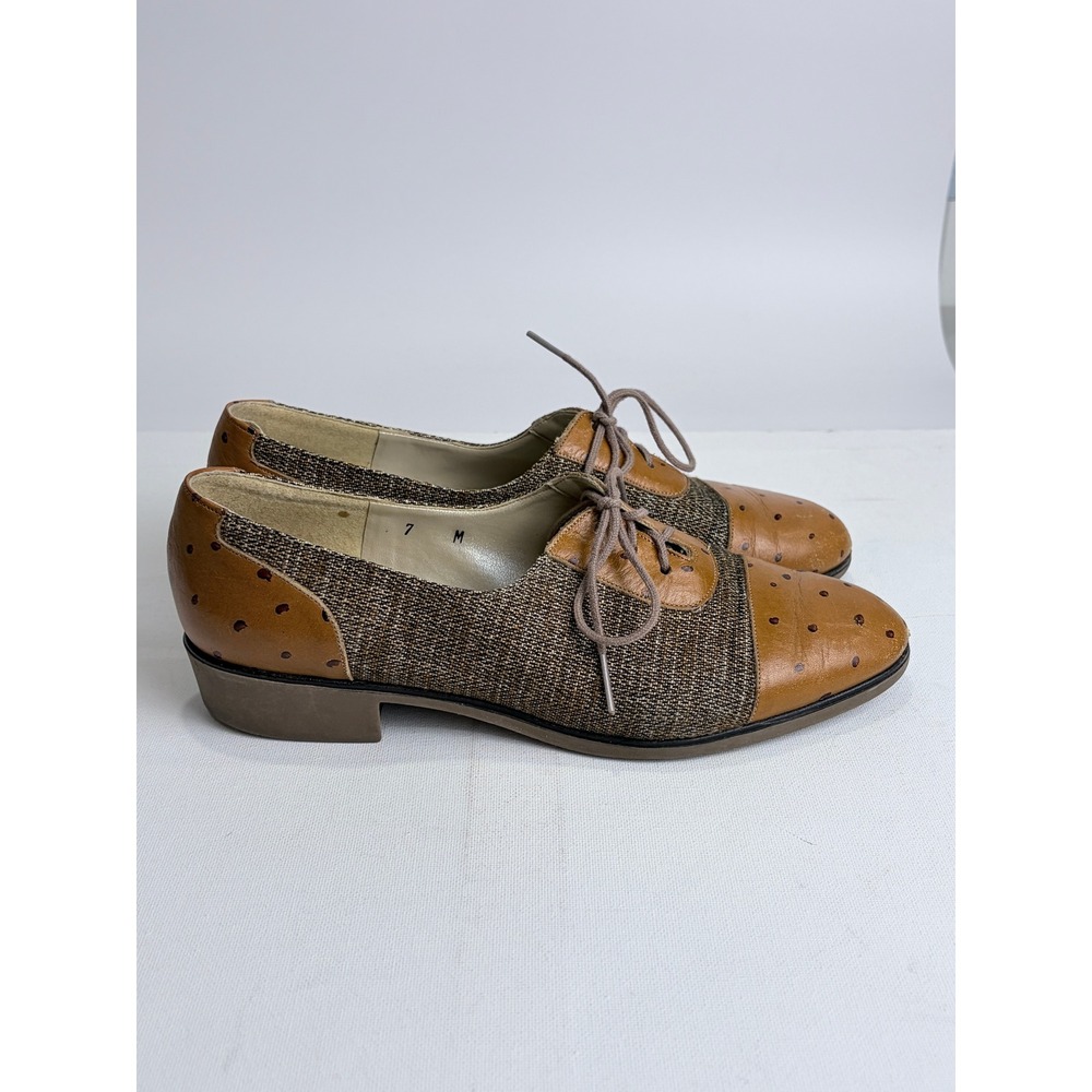 Vintage Norman Kaplan Las Vegas Ostrich Print Twead Lace Up Oxfords Womens 7